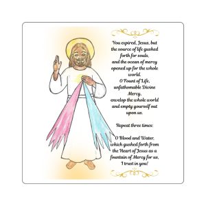 Divine Mercy Jesus 3 o' Clock Prayer Square Sticker — Prayer Verse Devotional Sticker