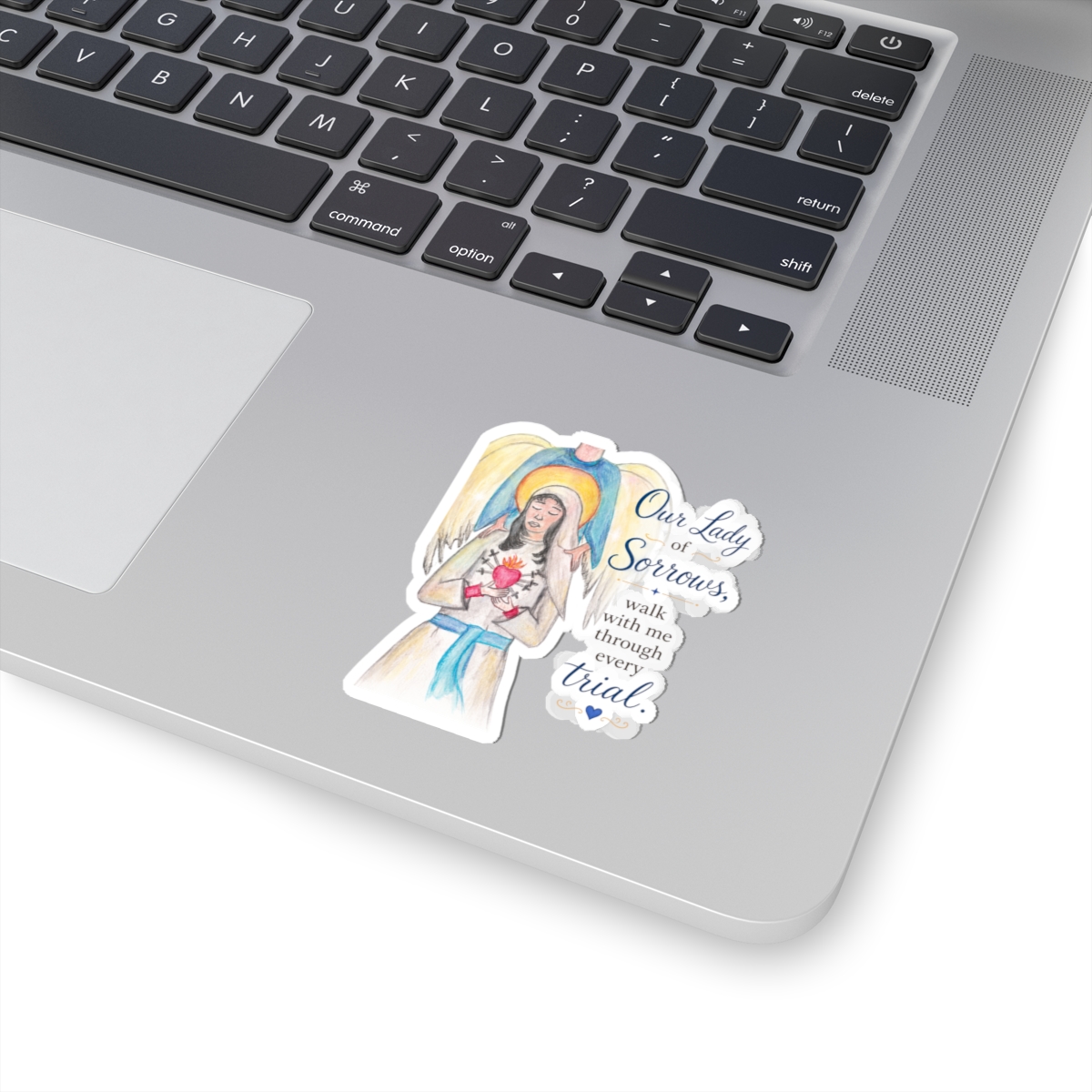 Our Lady of Sorrows Sticker — Catholic Devotional Kiss-Cut Sticker ("Our Lady of Sorrows, walk with me through every trial") - Image 2