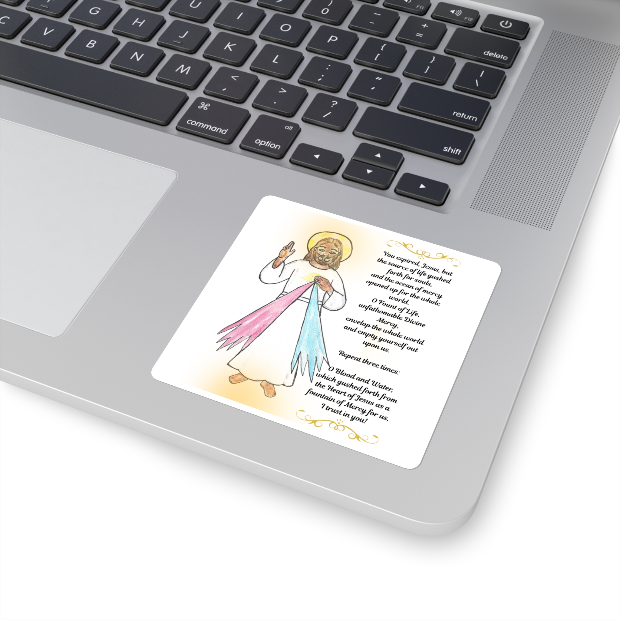 Divine Mercy Jesus 3 o' Clock Prayer Square Sticker — Prayer Verse Devotional Sticker - Image 2