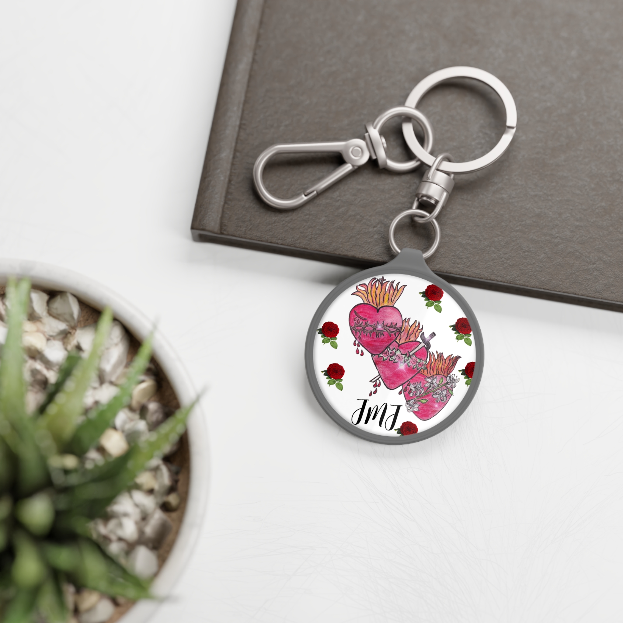 Holy Family Hearts with Roses Keyring Tag - Image 3