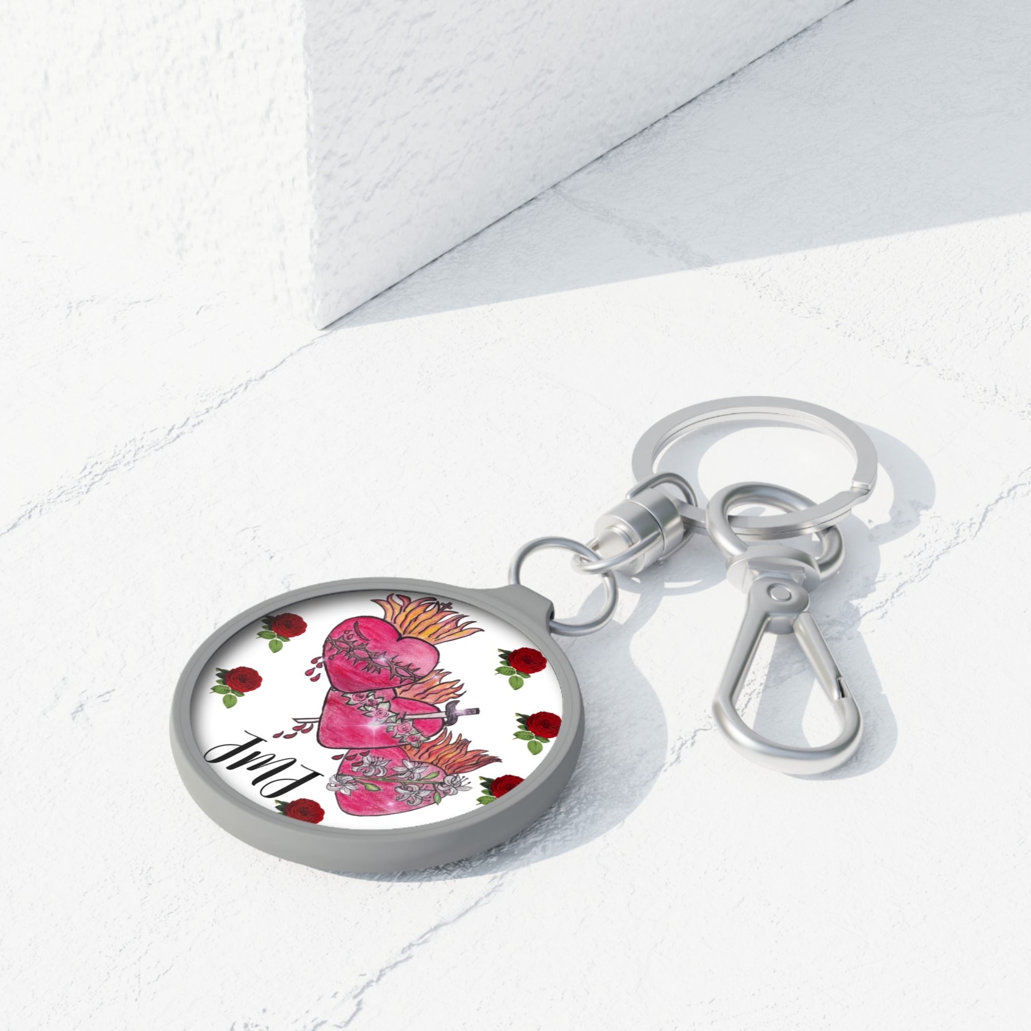 Holy Family Hearts with Roses Keyring Tag - Image 2