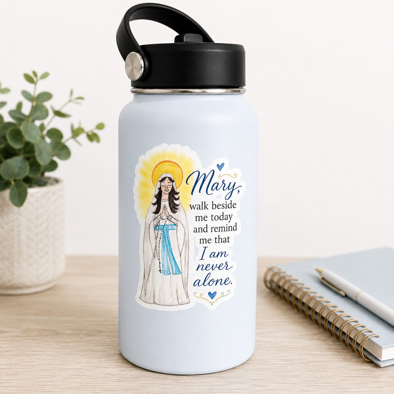 Mary Prayer Sticker — "Mary, walk beside me today and remind me that I am never alone" Catholic Kiss-Cut Sticker - Image 3