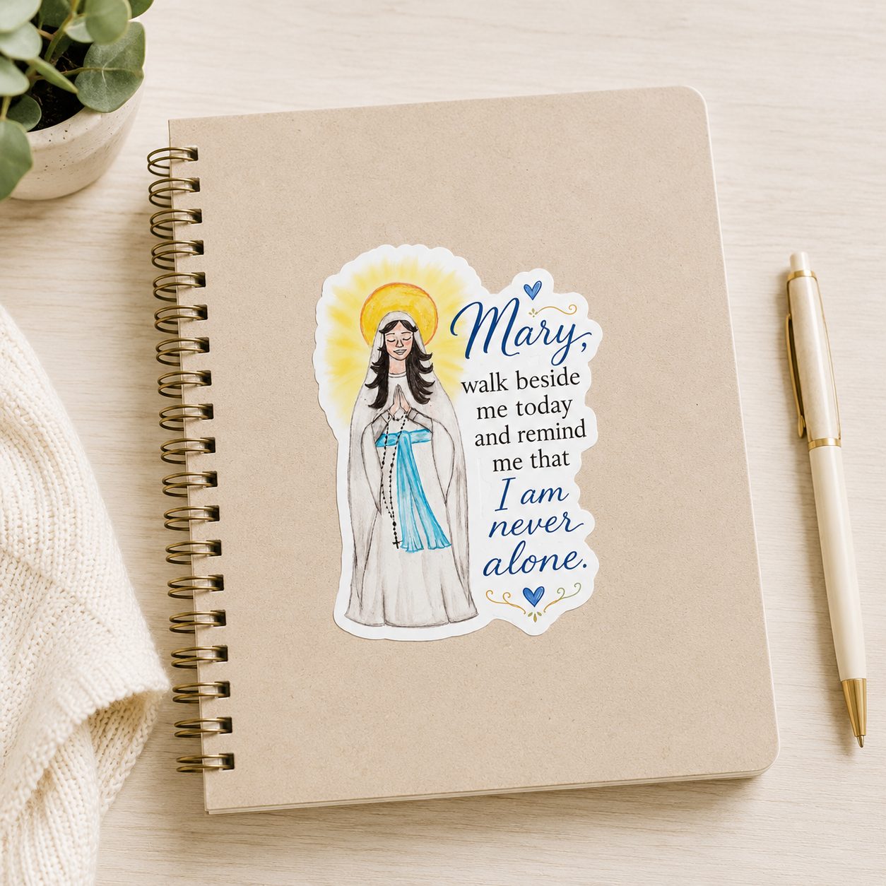 Mary Prayer Sticker — "Mary, walk beside me today and remind me that I am never alone" Catholic Kiss-Cut Sticker - Image 4