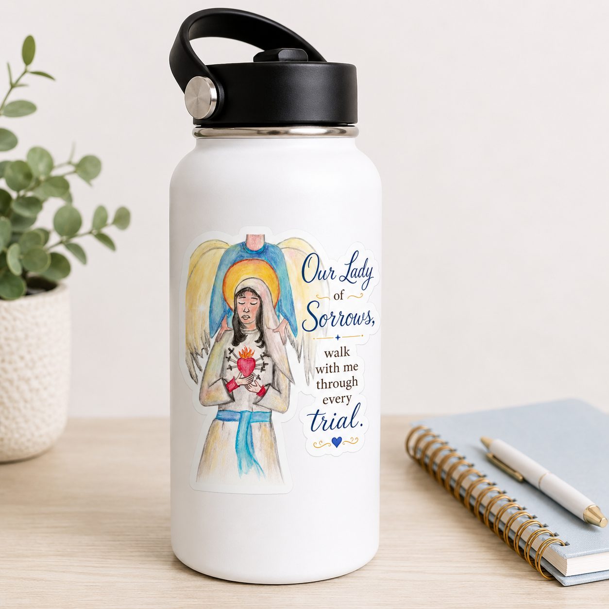 Our Lady of Sorrows Sticker — Catholic Devotional Kiss-Cut Sticker ("Our Lady of Sorrows, walk with me through every trial") - Image 3