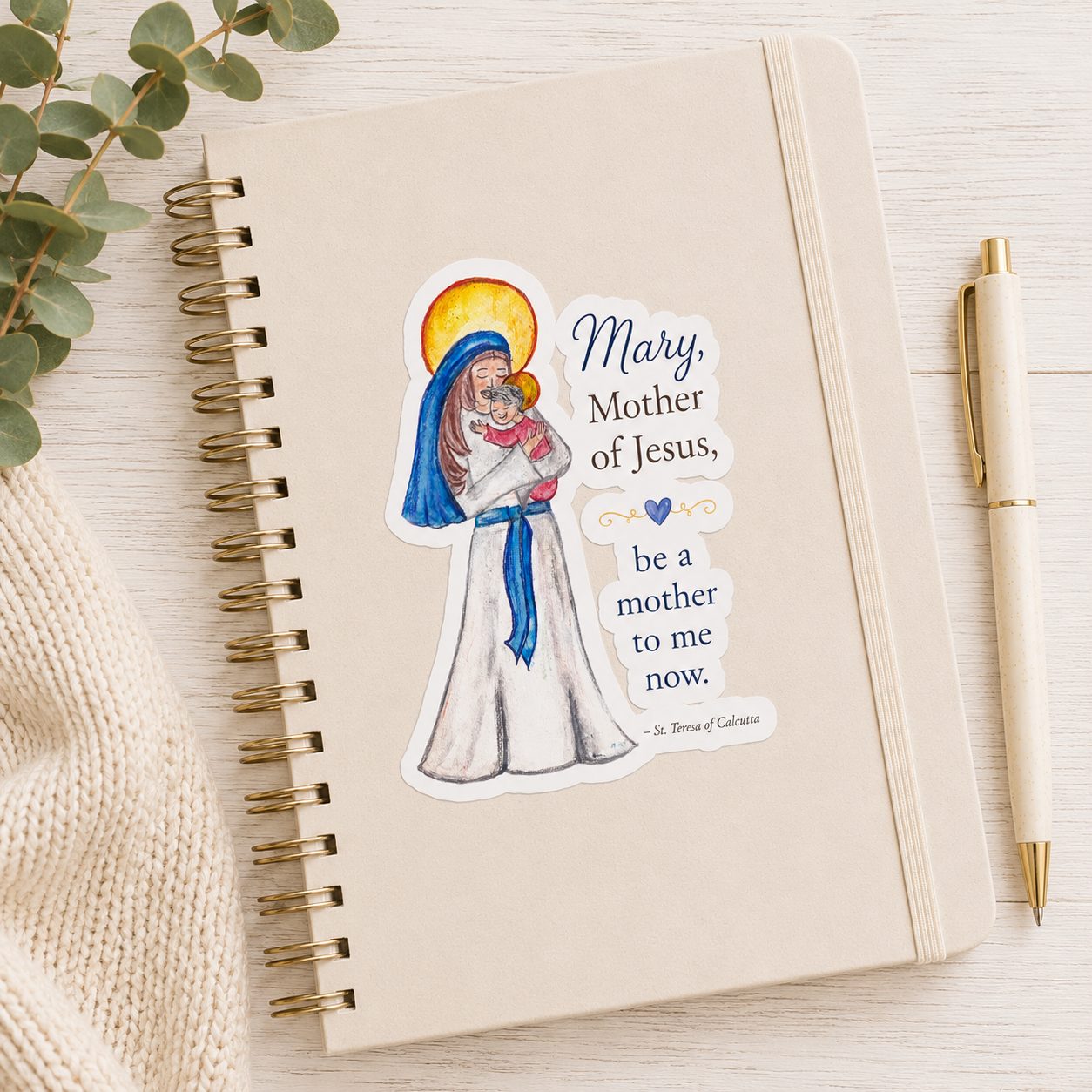 Mary, Mother of Jesus Vinyl Sticker — "Be a Mother to Me Now" Catholic Kiss-Cut Sticker - Image 3