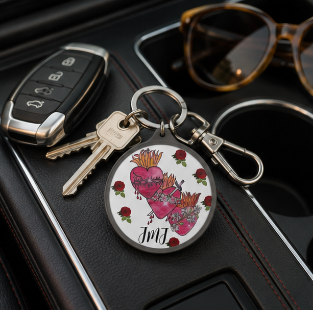 Holy Family Hearts with Roses Keyring Tag - Image 3