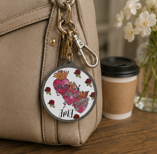 Holy Family Hearts with Roses Keyring Tag - Image 4