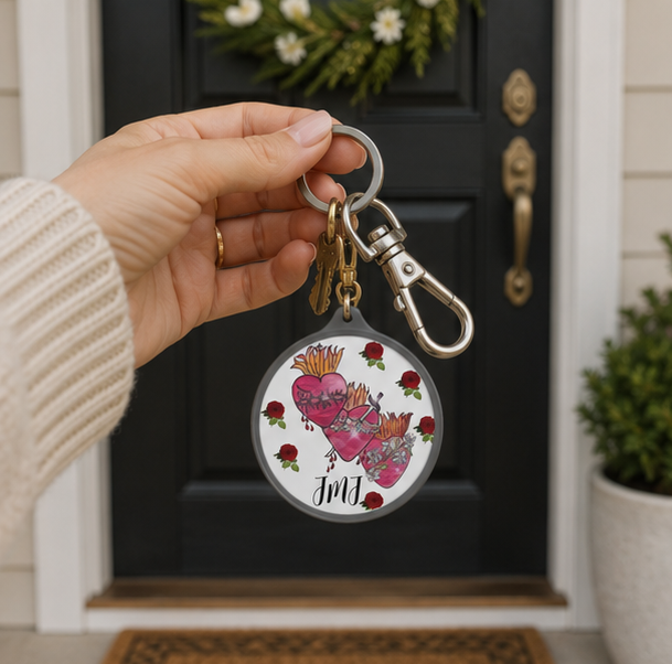 Holy Family Hearts with Roses Keyring Tag - Image 5