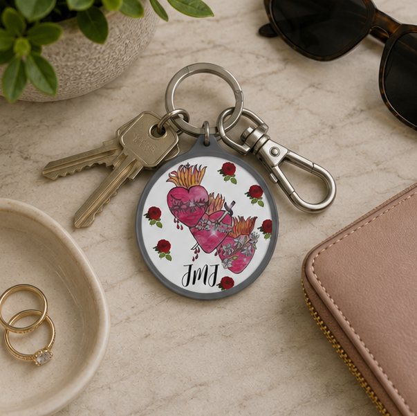Holy Family Hearts with Roses Keyring Tag - Image 6