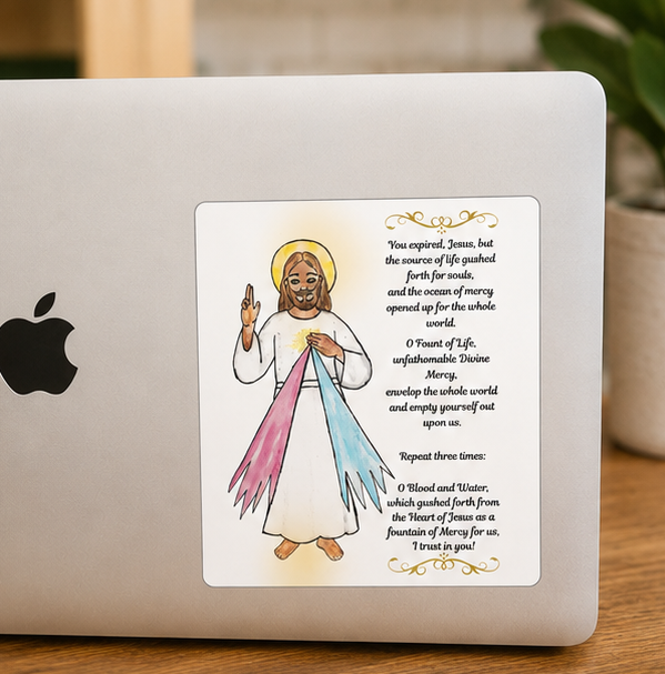 Divine Mercy Jesus 3 o' Clock Prayer Square Sticker — Prayer Verse Devotional Sticker - Image 3