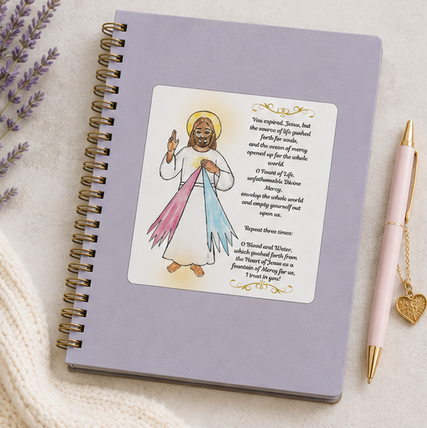 Divine Mercy Jesus 3 o' Clock Prayer Square Sticker — Prayer Verse Devotional Sticker - Image 5