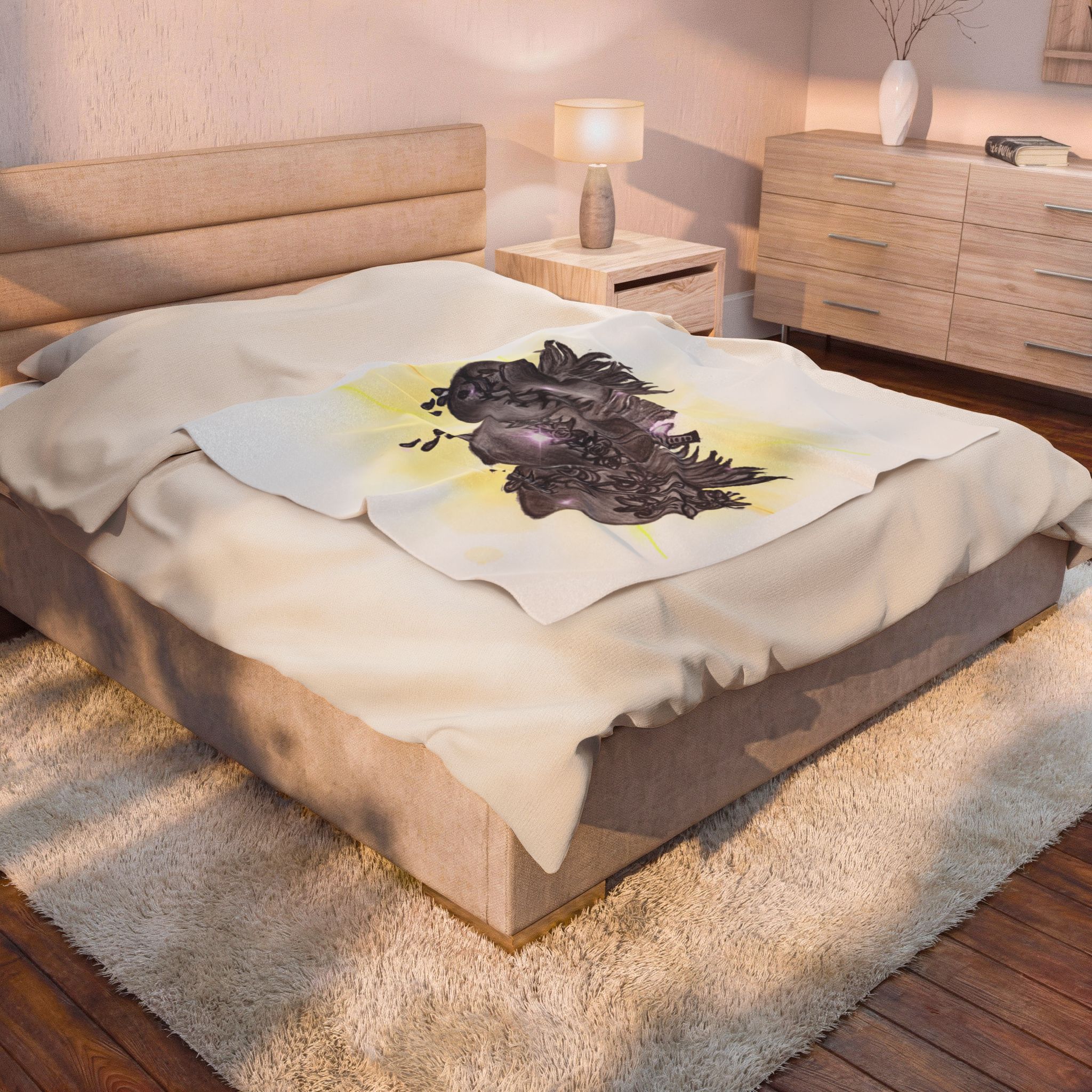 Jesus, Mary, Joseph Hearts Velveteen Plush Blanket — Hand-Drawn Devotional Hearts Design - Image 4