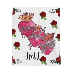 Sacred Heart Roses Velveteen Plush Blanket — Floral Inspired Cozy Throw