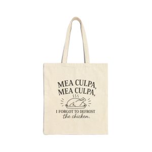 Tote Bag — "Mea Culpa, I Forgot to Defrost the Chicken" Funny Catholic Grocery Tote