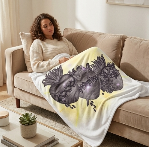 Jesus, Mary, Joseph Hearts Velveteen Plush Blanket — Hand-Drawn Devotional Hearts Design - Image 7