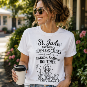 Catholic T-Shirt — "St. Jude: Patron of Hopeless Causes Toddler Bedtime Routines"