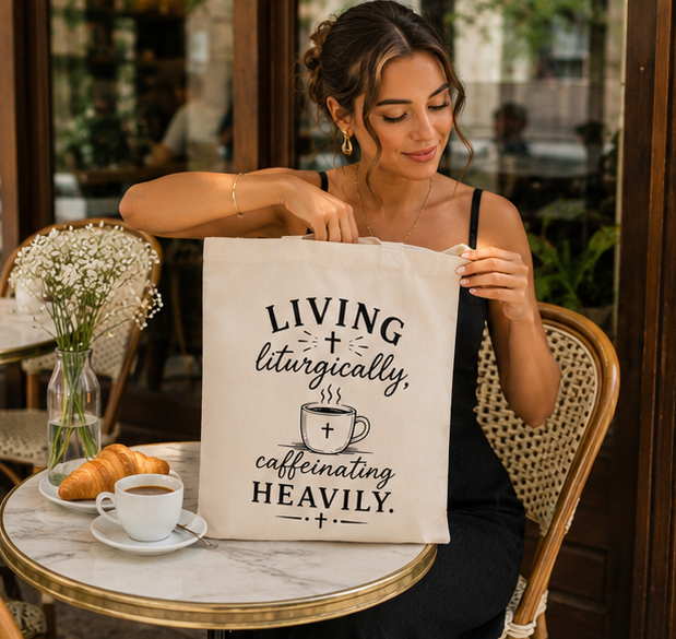 Tote Bag — "Living Liturgically, Caffeinating Heavily" Canvas Tote - Image 4