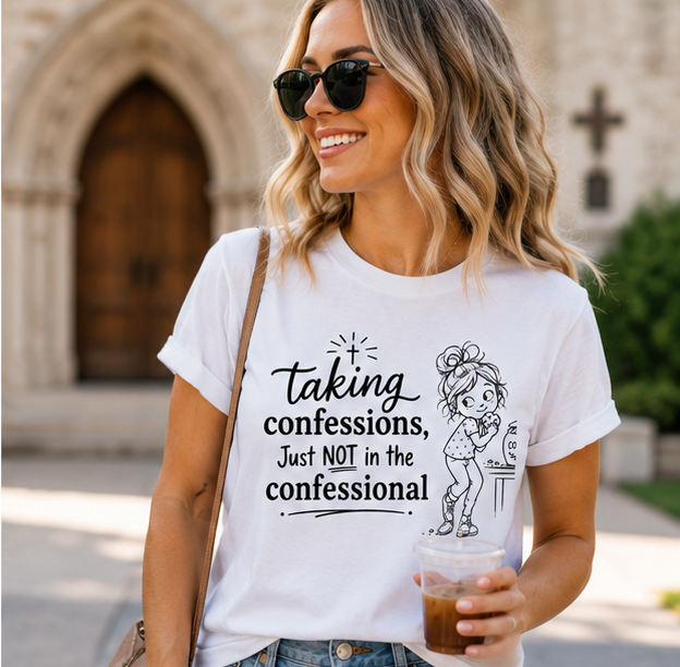 Catholic Mom Tee-Taking Confessions Just NOT in the Confessional T-shirt - Image 4