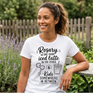 Rosary Iced Latte & Kids T-Shirt — Catholic Mom Faith Tee