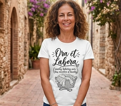 Ora et Labora Laundry Tee — Monastic Work & Prayer Catholic Graphic T-Shirt - Image 3