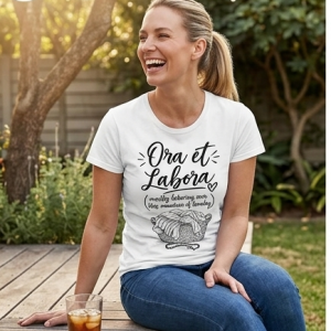 Ora et Labora Laundry Tee — Monastic Work & Prayer Catholic Graphic T-Shirt