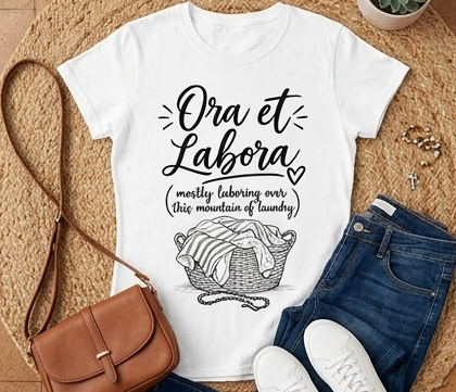 Ora et Labora Laundry Tee — Monastic Work & Prayer Catholic Graphic T-Shirt - Image 5