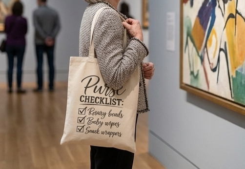 Tote Bag — "Purse Checklist: Rosary beads, Baby wipes, Snack wrappers" Cotton Canvas Tote - Image 6